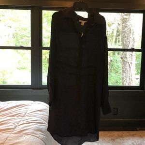 Banana Republic shirt dress! Perfect layered with a long sweater and boots.